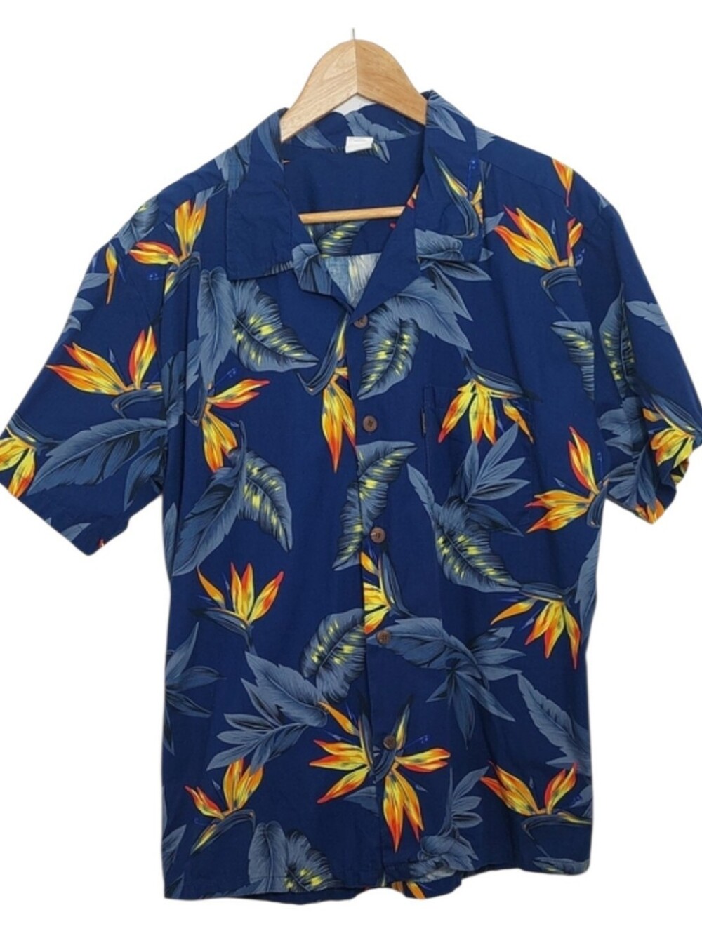 Palmwave Hawaii Men's Size Large Navy Blue Tropical Print Short Sleeve Shirt